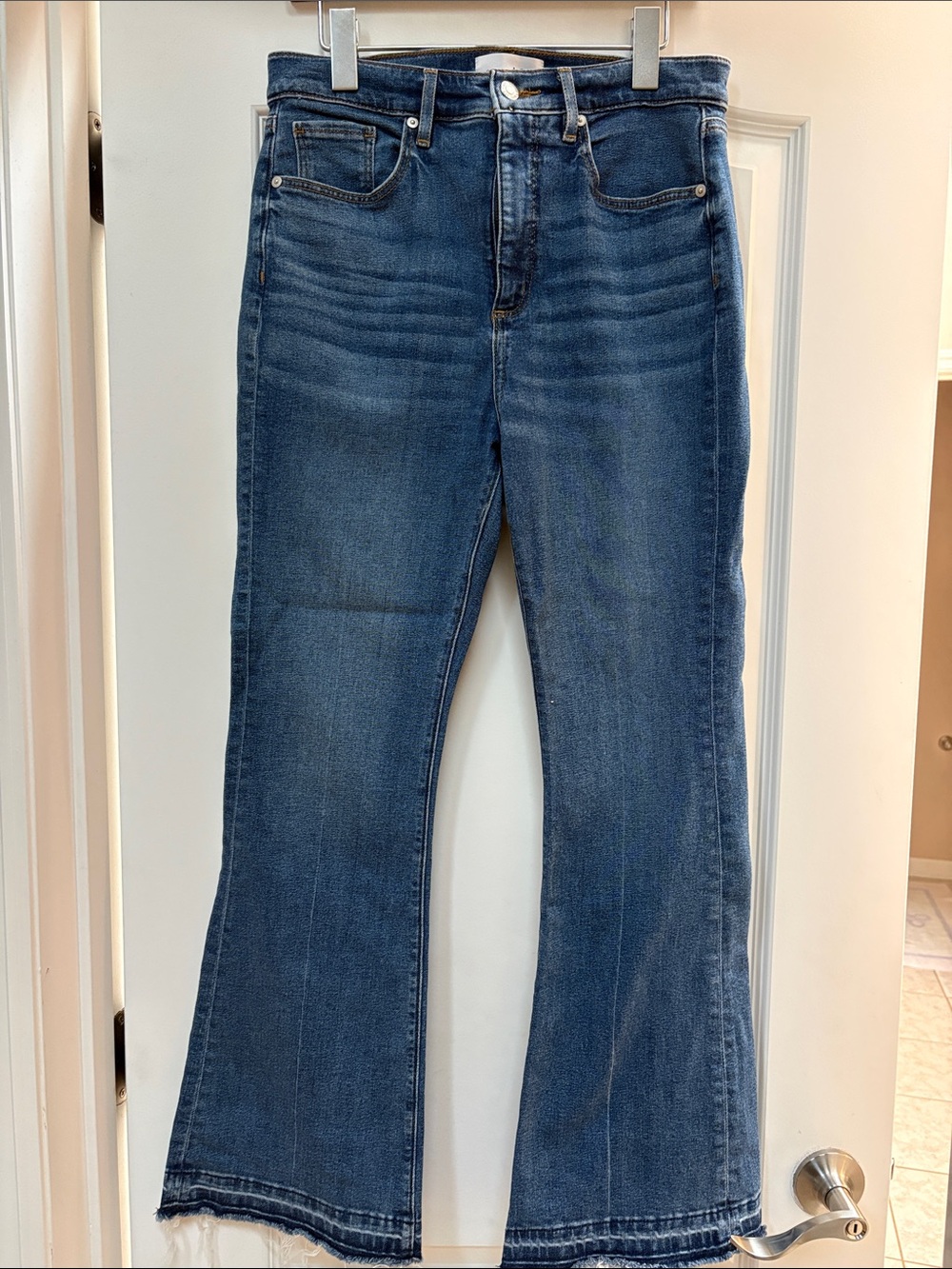 LOFT Dark Blue High-Rise Flare Jeans, size 8P